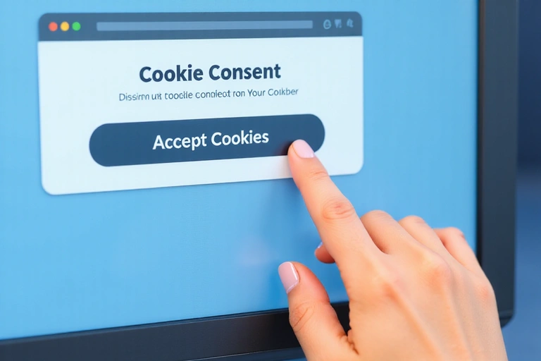 Εικόνα που δείχνει ένα χέρι να πατάει ένα κουμπί 'Αποδοχή Cookies' σε έναν υπολογιστή