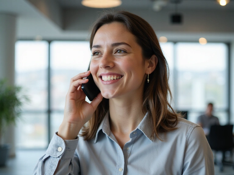 Άτομο που μιλάει στο τηλέφωνο με χαμόγελο